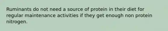 Ruminants do not need a source of protein in their diet for regular maintenance activities if they get enough non protein nitrogen.