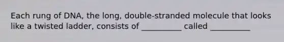 Each rung of DNA, the long, double-stranded molecule that looks like a twisted ladder, consists of __________ called __________