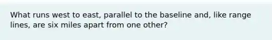 What runs west to east, parallel to the baseline and, like range lines, are six miles apart from one other?