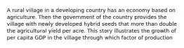 A rural village in a developing country has an economy based on agriculture. Then the government of the country provides the village with newly developed hybrid seeds that more than double the agricultural yield per acre. This story illustrates the growth of per capita GDP in the village through which factor of production