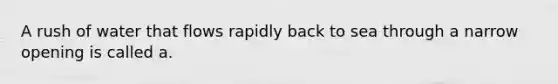 A rush of water that flows rapidly back to sea through a narrow opening is called a.