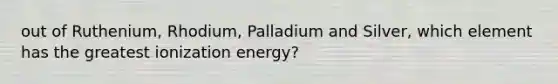 out of Ruthenium, Rhodium, Palladium and Silver, which element has the greatest ionization energy?