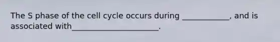 The S phase of the cell cycle occurs during ____________, and is associated with______________________.
