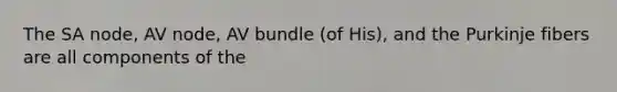 The SA node, AV node, AV bundle (of His), and the Purkinje fibers are all components of the