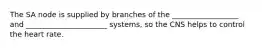 The SA node is supplied by branches of the __________________ and ______________________ systems, so the CNS helps to control the heart rate.