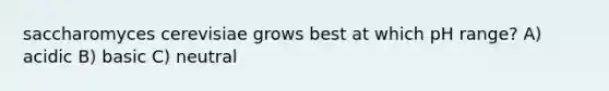 saccharomyces cerevisiae grows best at which pH range? A) acidic B) basic C) neutral