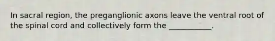 In sacral region, the preganglionic axons leave the ventral root of the spinal cord and collectively form the ___________.