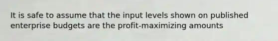 It is safe to assume that the input levels shown on published enterprise budgets are the profit-maximizing amounts