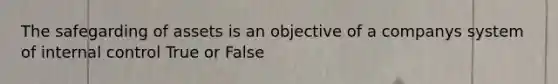 The safegarding of assets is an objective of a companys system of internal control True or False