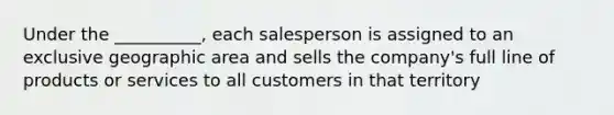 Under the __________, each salesperson is assigned to an exclusive geographic area and sells the company's full line of products or services to all customers in that territory