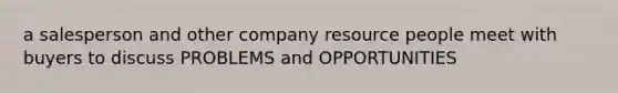 a salesperson and other company resource people meet with buyers to discuss PROBLEMS and OPPORTUNITIES