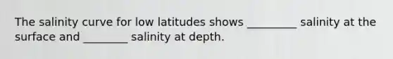 The salinity curve for low latitudes shows _________ salinity at the surface and ________ salinity at depth.