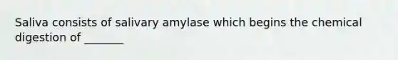 Saliva consists of salivary amylase which begins the chemical digestion of _______