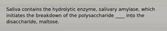 Saliva contains the hydrolytic enzyme, salivary amylase, which initiates the breakdown of the polysaccharide ____ into the disaccharide, maltose.