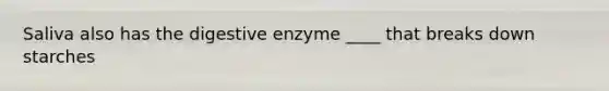 Saliva also has the digestive enzyme ____ that breaks down starches