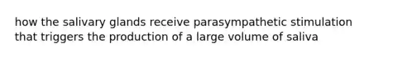 how the salivary glands receive parasympathetic stimulation that triggers the production of a large volume of saliva