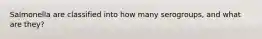 Salmonella are classified into how many serogroups, and what are they?