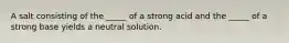 A salt consisting of the _____ of a strong acid and the _____ of a strong base yields a neutral solution.