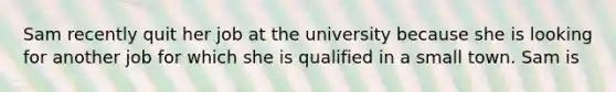 Sam recently quit her job at the university because she is looking for another job for which she is qualified in a small town. Sam is