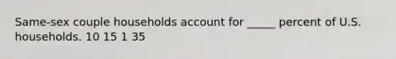 Same-sex couple households account for _____ percent of U.S. households. 10 15 1 35