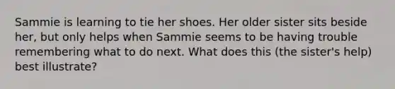 Sammie is learning to tie her shoes. Her older sister sits beside her, but only helps when Sammie seems to be having trouble remembering what to do next. What does this (the sister's help) best illustrate?