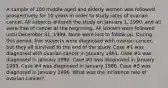 A sample of 100 middle-aged and elderly women was followed prospectively for 10 years in order to study rates of ovarian cancer. All subjects entered the study on January 1, 1990, and all were free of cancer at the beginning. All women were followed until December 31, 1999. None were lost to follow-up. During this period, five subjects were diagnosed with ovarian cancer, but they all survived to the end of the study. Case #1 was diagnosed with ovarian cancer in January 1991. Case #2 was diagnosed in January 1992. Case #3 was diagnosed in January 1993. Case #4 was diagnosed in January 1986. Case #5 was diagnosed in January 1996. What was the incidence rate of ovarian cancer?