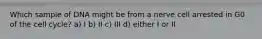 Which sample of DNA might be from a nerve cell arrested in G0 of the cell cycle? a) I b) II c) III d) either I or II