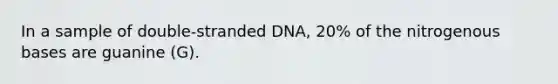 In a sample of double-stranded DNA, 20% of the nitrogenous bases are guanine (G).