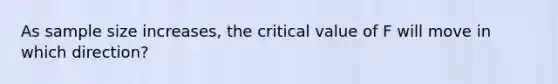 As sample size increases, the critical value of F will move in which direction?