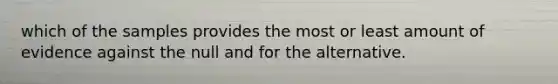 which of the samples provides the most or least amount of evidence against the null and for the alternative.