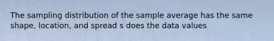 The sampling distribution of the sample average has the same shape, location, and spread s does the data values