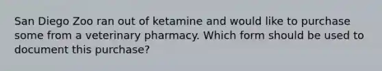 San Diego Zoo ran out of ketamine and would like to purchase some from a veterinary pharmacy. Which form should be used to document this purchase?