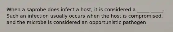 When a saprobe does infect a host, it is considered a _____ _____. Such an infection usually occurs when the host is compromised, and the microbe is considered an opportunistic pathogen