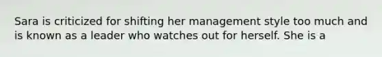 Sara is criticized for shifting her management style too much and is known as a leader who watches out for herself. She is a