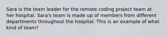 Sara is the team leader for the remote coding project team at her hospital. Sara's team is made up of members from different departments throughout the hospital. This is an example of what kind of team?