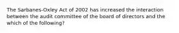 The Sarbanes-Oxley Act of 2002 has increased the interaction between the audit committee of the board of directors and the which of the following?