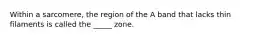 Within a sarcomere, the region of the A band that lacks thin filaments is called the _____ zone.