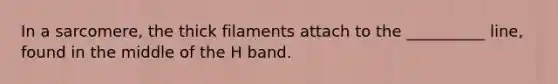 In a sarcomere, the thick filaments attach to the __________ line, found in the middle of the H band.