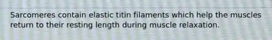 Sarcomeres contain elastic titin filaments which help the muscles return to their resting length during muscle relaxation.