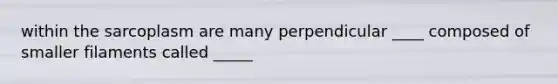 within the sarcoplasm are many perpendicular ____ composed of smaller filaments called _____