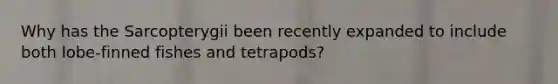 Why has the Sarcopterygii been recently expanded to include both lobe-finned fishes and tetrapods?