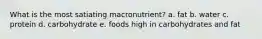 What is the most satiating macronutrient? a. fat b. water c. protein d. carbohydrate e. foods high in carbohydrates and fat