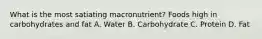 What is the most satiating macronutrient? ​Foods high in carbohydrates and fat ​A. Water ​B. Carbohydrate C. ​Protein D. Fat