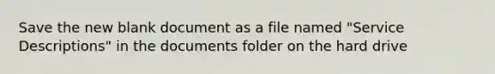 Save the new blank document as a file named "Service Descriptions" in the documents folder on the hard drive