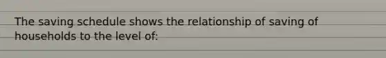 The saving schedule shows the relationship of saving of households to the level of: