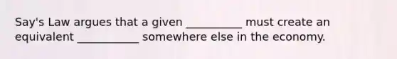 Say's Law argues that a given __________ must create an equivalent ___________ somewhere else in the economy.