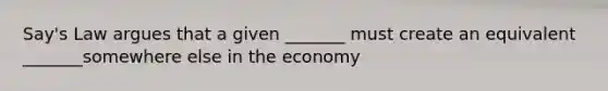 Say's Law argues that a given _______ must create an equivalent _______somewhere else in the economy