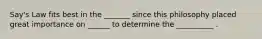 Say's Law fits best in the _______ since this philosophy placed great importance on ______ to determine the __________ .