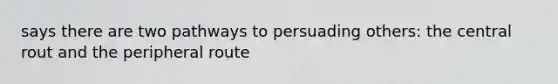 says there are two pathways to persuading others: the central rout and the peripheral route