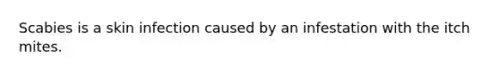 Scabies is a skin infection caused by an infestation with the itch mites.